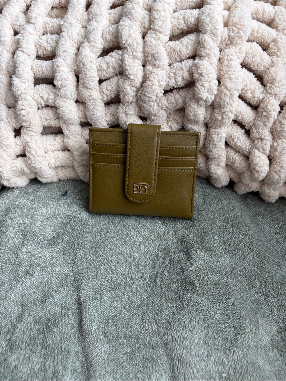 Olive Green Card Wallet with Snap Closure